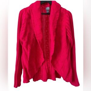 Additions By Chico's Open Front Cable Knit Cardigan Sweater Cotton Fuchsia XXL